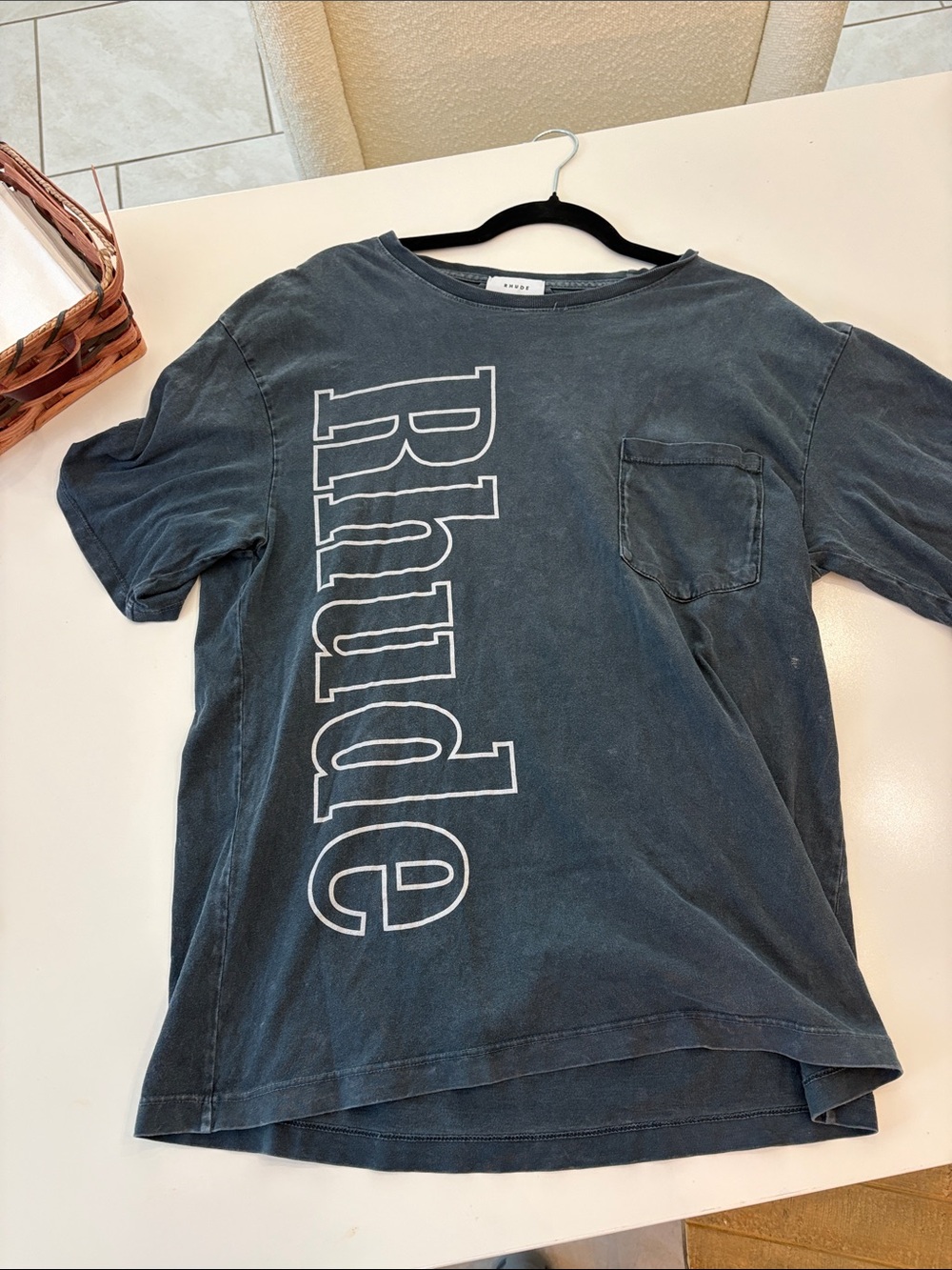 Rhude Washed Black Vertical Logo Pocket Tee Size XS
